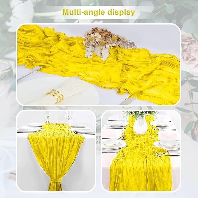 6 Pack Yellow Cheesecloth Table Runner 35x120 Inch 10Ft Rustic Gauze Cheese Cloth Table Runner Sheer Cheesecloth Table Runners for Wedding Party Bridal Shower Decoration