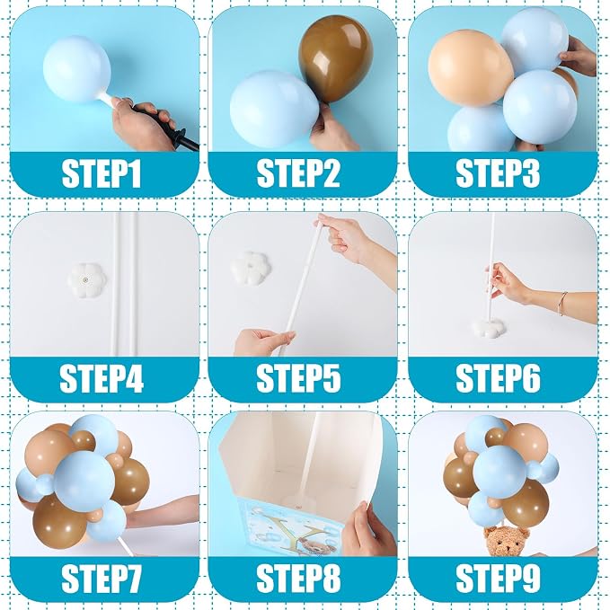 Lenwen 6 Sets Baby Letter Boxes Decorations Table Centerpieces for Baby Shower Gender Reveal,Bear Stuffed Animals Balloon with Stand Plush Toy Boxes for Birthday Party Wedding(Bear,Blue)