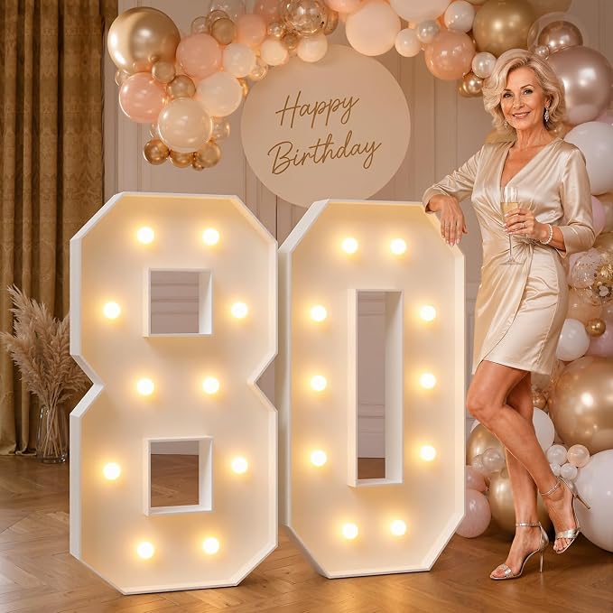 imprsv 4FT Marquee Numbers 80,DIY Light Up Numbers for 80th Birthday Decorations, Party Decorations,Anniversary Party Decor,Mosaic Number for Balloons Number 80,Pre-Cut Foam Board Kit