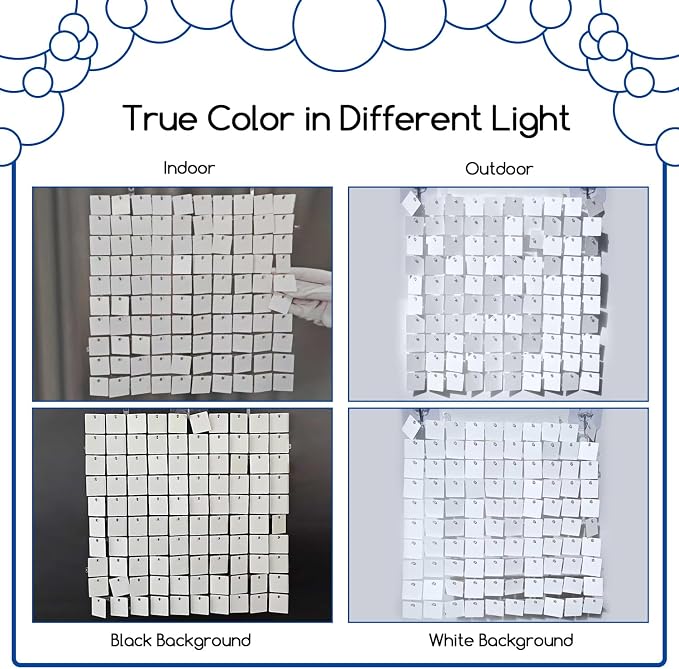 COKAOBE Matte White Sequin Wall Backdrop, 24PCS Square Sequin Shimmer Backdrop Panel, Photo Backdrops for Birthday, Anniversary, Wedding, Graduation & Bachelorette Party Decoration