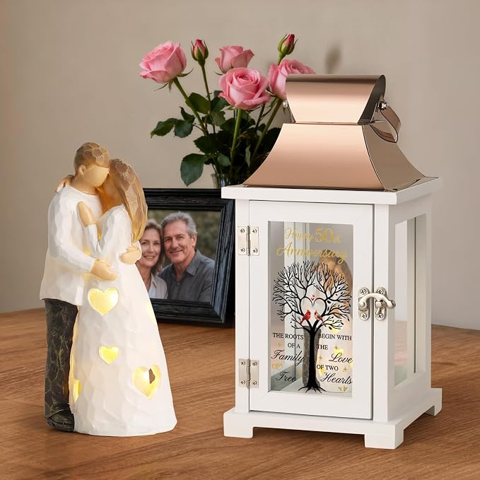 50th Wedding Anniversary Gifts Lantern with Couple Hand-Painted Figure, 50 Year Anniversary Gifts for Men, Women, Couple, Parents, Valentine’s Day