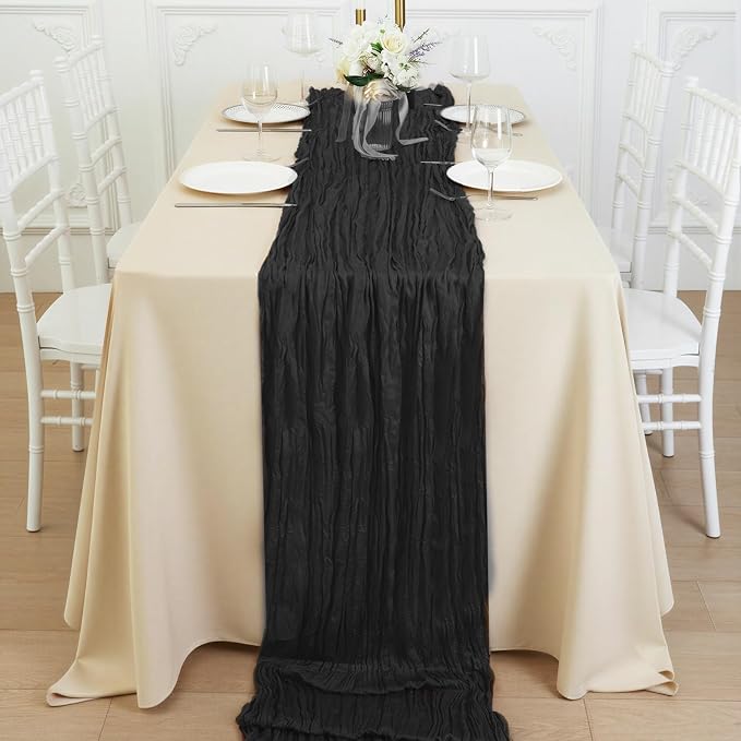 10 Pack Black Cheesecloth Table Runner 120 Inch 10FT Cheese Cloth Fabric Runners for Baby Shower, Banquet, Football Theme Party