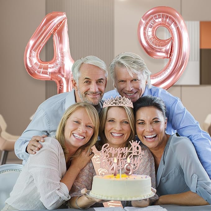 49th Birthday Decorations for Women with 49th Birthday Sash and Tiara, Cake Topper and Candles, Number Balloons, 49 Year Old Gifts for Women