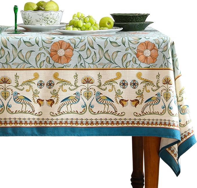patdrea Vintage French Linen Tablecloth,Square,55"x55"-Wensel | Italian Provencal Table Cloth for Square Table,Colorful Floral Patterned,Dining Room Tea Party Thanksgiving Decor