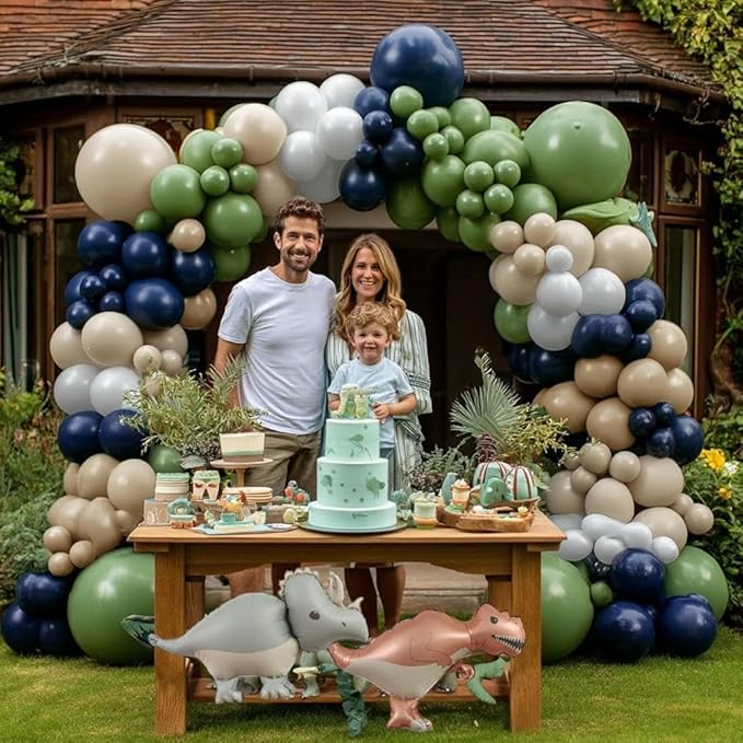 Navy Blue Green Balloon Garland Double Stuffed Sage Green Nude White Balloon Blue Tan Avocado Latex Arch Kit for Birthday Dinosaur Jungle Safari Wild Baby Shower Graduation Decorations