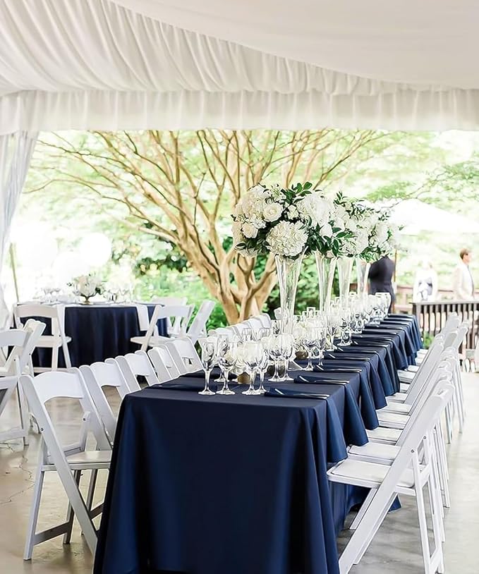 fani 8 Packs Navy Blue Rectangle Tablecloth - 60 x 126 Inch, Premium Polyester Table Cloth for 6 Foot Rectangle Tables, Washable Fabric Table Covers for Wedding, Party, Banquet, Dining