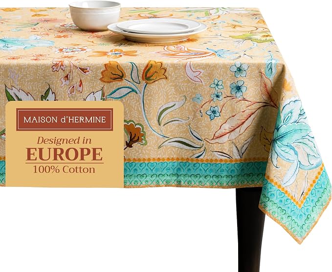 Maison d' Hermine Table Cloth Rectangle Table 100% Cotton 70 x 120 Inches Tablecloth Reusable Decorative for Dining Kitchen Room Farmhouse Home Hotel Restaurant Spring Summer - Luxury Loft - Peach