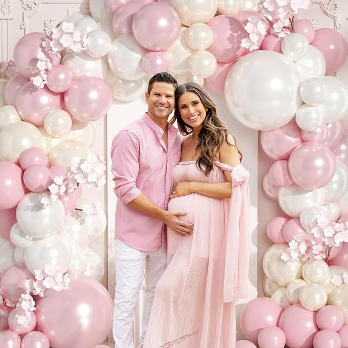 Double Stuffed Pink Balloon Arch Kit 149Pcs Double Stuffed Pearl Pink and White Balloon Arch Kit for Wedding Birthday Bridal Shower Engagement Baby Shower Party Decorations