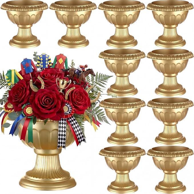 Vesici 12 Pcs Gold Urn Vase for Centerpieces Wedding Table Decoration Centerpieces Gold Compote Bowl Vase 6.48'' Wide 5.9'' High Vintage Plastic Flower Vases for Wedding Home Birthday Party Decor