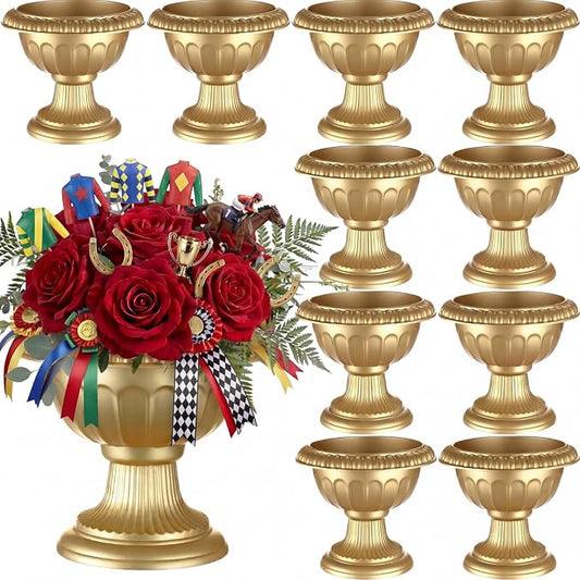 Vesici 12 Pcs Gold Urn Vase for Centerpieces Wedding Table Decoration Centerpieces Gold Compote Bowl Vase 6.48'' Wide 5.9'' High Vintage Plastic Flower Vases for Wedding Home Birthday Party Decor