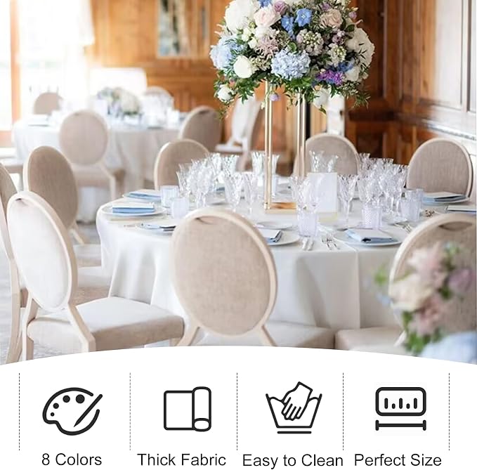 4 Pack Round Tablecloth 90 Inch White Polyester Washable Decorative Fabric Table Covers for Wedding Dining Table Buffet Parties Banquet Decor