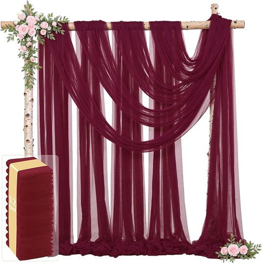 12 Panels Burgundy Wedding Arch Draping Fabric 30" x 19ft Wedding Drapes Tulle Drapes for Backdrop Sheer Fabric Backdrop Drapes Decorations Backdrop Curtains for Reception Ceremony Party