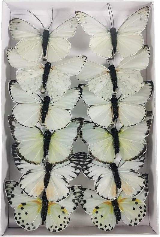 Berfutall-Artificial Feather 3D Butterfly Party Decorations Set of 12 with Clip 6 Color Ornaments for Christmas Tree