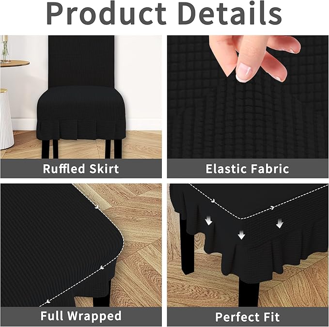 Easy-Going Dining Chair Covers Stretch Parsons Chair Slipcover with Skirt Chair Covers for Dining Room Restaurant Banquet (2 PCS, Black)