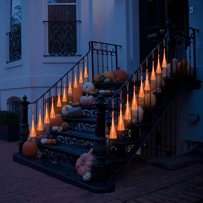 72 PCS Orange Fiber Optic Wands Glow Fiber Wands Bulk LED Light Up Wands with 3 Flashing Modes LED Flashing Wands for Halloween ThanksGiving Day Christmas Bridal Shower Birthday Autumn