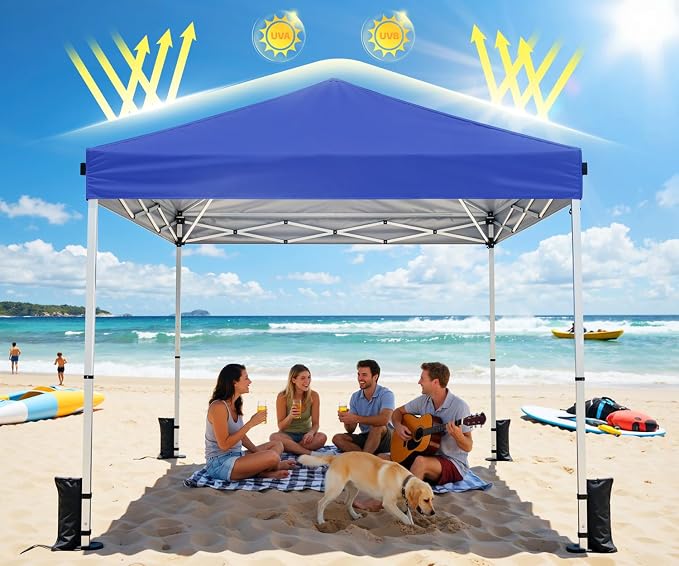 10x10 Pop Up Canopy Tent, Shade Canopy with Carry Bag, Center Lock One Push, 3 Adjustable Height, Outdoor Canopy Tents for Parties, Events & Camping - Blue