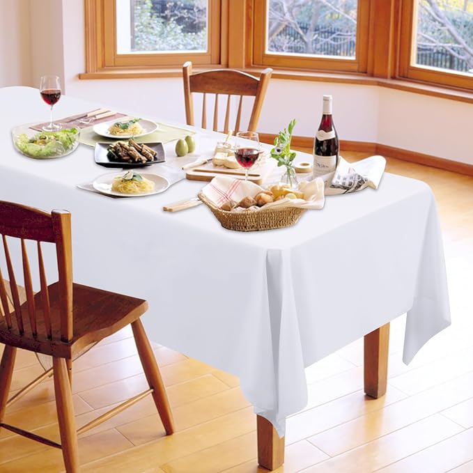 12 Pack White Tablecloth 60 x102 inch Table Cloth for 6 Foot Rectangle Tables, Polyester Rectangle Tablecloth Bulk Linen Washable Fabric Table Cover for Wedding Party Banquet Restaurant Buffet Picnic