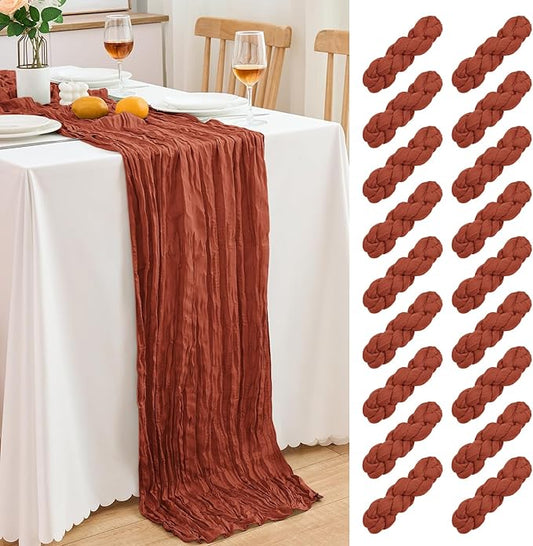 18 Pack Terracotta Cheesecloth Table Runner 21.5x120 Inch, Semi Sheer Boho Gauze Cheese Cloth Fabric Table Runners 10 FT Long for Wedding Party Baby Shower Birthday Home Decor