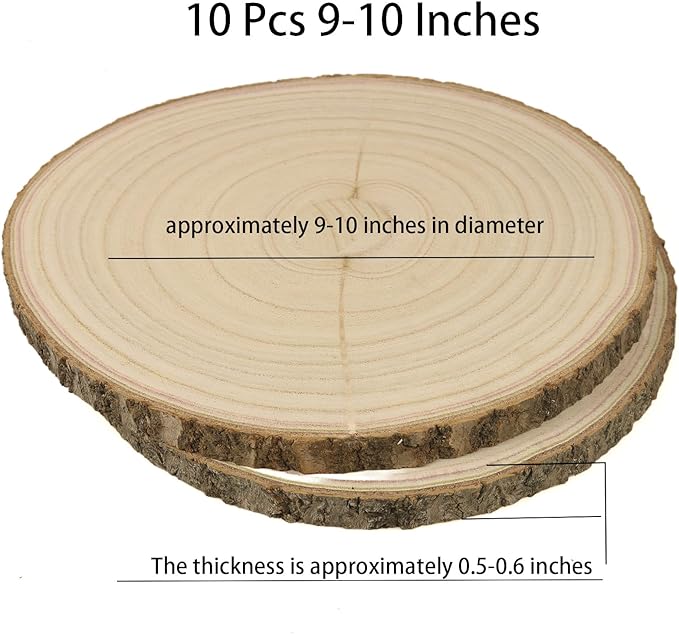 Large Wood Slices for Centerpieces 10 Pack 9-10 inches Rustic Wedding Centerpieces Table Decorations Natural Wood Rounds for Crafts Decor Wooden Circles Discs