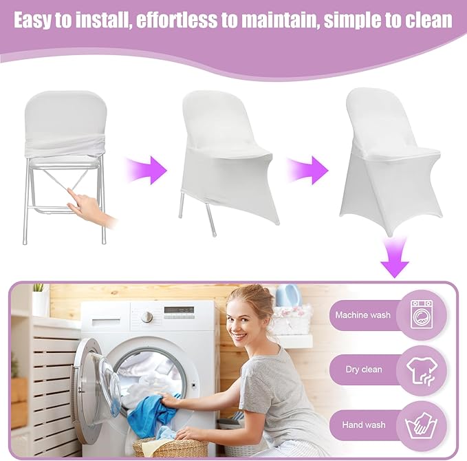 Stretch Spandex Folding Chair Covers 30 PCS, Machine Washable Durable White Chair Covers for Party, Wedding Event Dining Banquet Anti-Pilling Decorative Folding Chair Cover with Rip Resistance