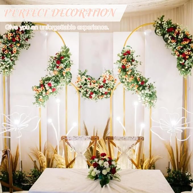 Metal Arch Stand and Cover Set,1 Light Pink Spandex Fitted Backdrop with 1 Gold Wedding Arched Stand Frame for Parties Birthday Baby Shower Bridal Banquet Decoration (6.6FT)