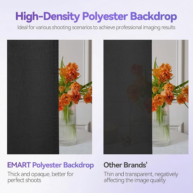EMART 7 x 10 ft Adjustable Photo Backdrop Stand Kit with 9 x 6ft Portable Black Backdrop Screen, Background Holder Support System Kit for Photography, Party, Live Game, Interviews, YouTube, TIK Tok