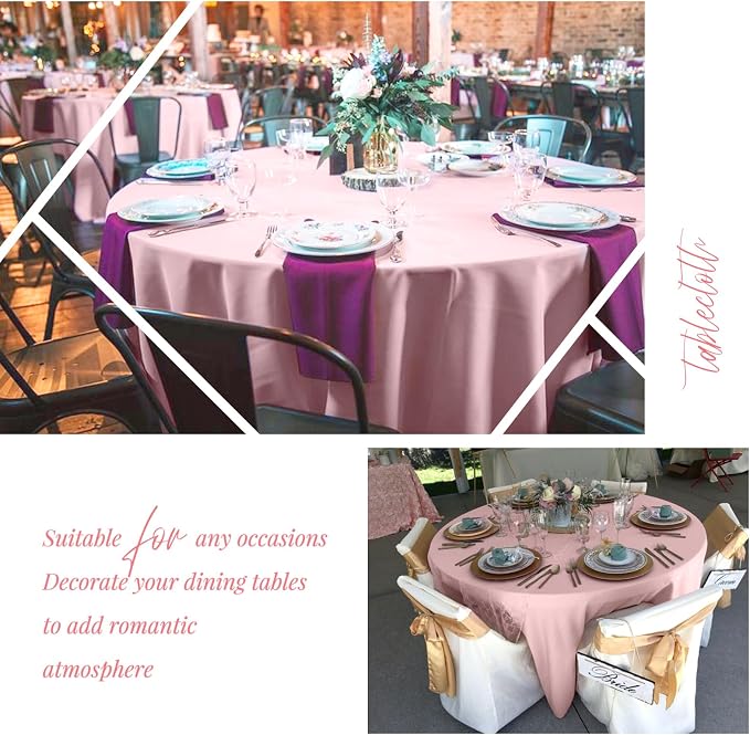 Showgeous 4 Pack Pink Round Tablecloth 120 Inch Polyester Table Cloth for Round Tables Washable Decorative Fabric Table Covers for Wedding Dining Party