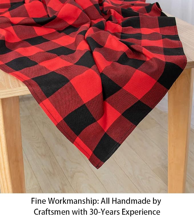 ShinyBeauty Square Tablecloth 60"X60" Black and Red Table Overlay Checkered Cotton Table Linen Farmhouse Table Cover Outdoor Tablecloths Buffalo Plaid Table Cloth