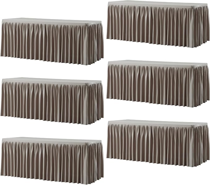 Wish Care 6 Pack Nude Brown Rectangle Table Clothes for 8 Foot Tables, Polyester Fitted Tablecloths 8ft Stretch Table Cover for Wedding, Birthday, Parties, Trade Show, Craft Show