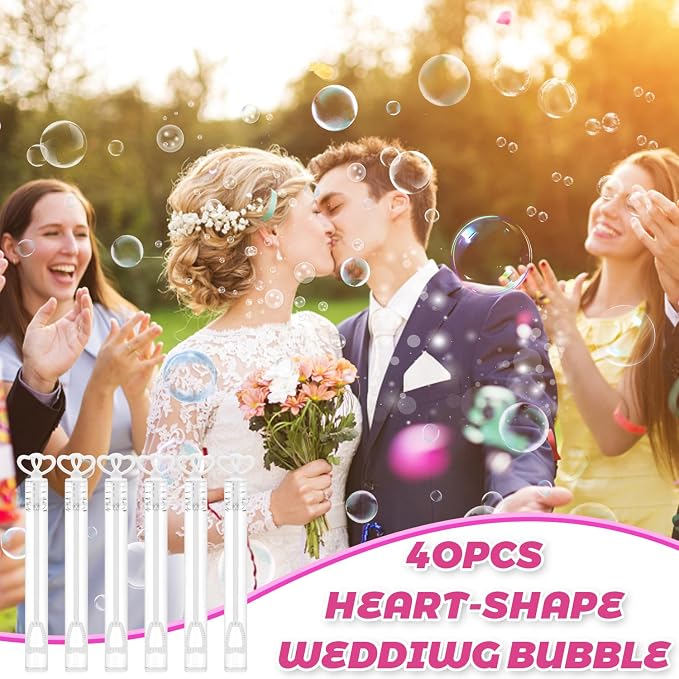 FOIMAS 40pcs Mini Wedding Bubble Wand,Heart Bubble Wand for Guest Wedding Party Favor Bachelorette Party Valentines Day Party Decoration Supply,White