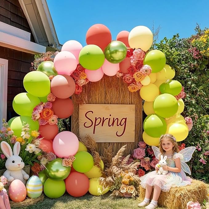 Dusty Pink Green Yellow Balloon Garland Double Stuffed Pastel Light Yellow Green Blush Pink Balloon Arch Kit for Wildflower Spring Birthday Baby Shower Fairy Flower Tea Party Decor