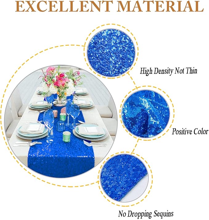 ShinyBeauty Royal Blue Table Runners - Pack of 2, 12inx108in Sequin & Glitter Wedding & Party Table Runners