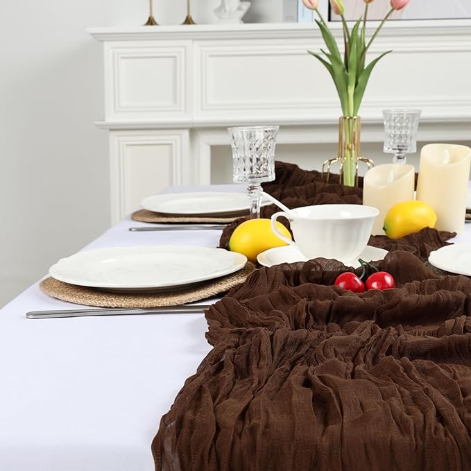 8 Pack Table Runner Brown Cheesecloth 10ft Boho Gauze Fabric 120 Inch Cheese Cloth Table Runner Rustic Sheer for Holiday Baby Shower Party Décor Home Wedding Decoration