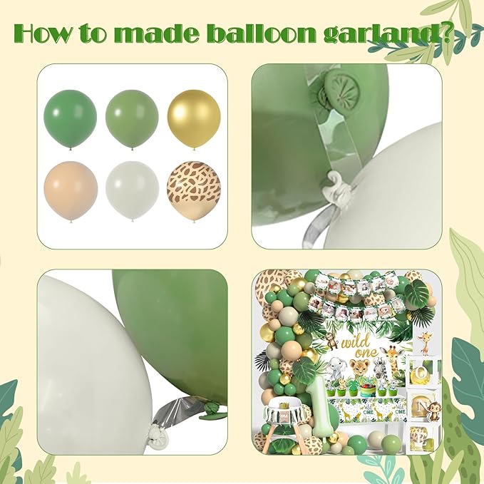 Wild One Birthday Decorations - Number 1 Balloons Sets for 1st Birthday Decorations with Sage Green Balloons Arch Kit ONE Box Jungle Safari Boys First Birthday Decor One Birthday Party Supplies