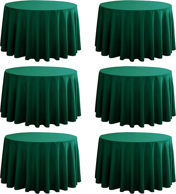6-Pack Round 90-inch Blackish Green Table Cloths, Solid Stain and Wrinkle Resistant Circular Tablecloth, Premium Plain Weave Polyester Fabric Table Linen Covers for Hotel, Banquet