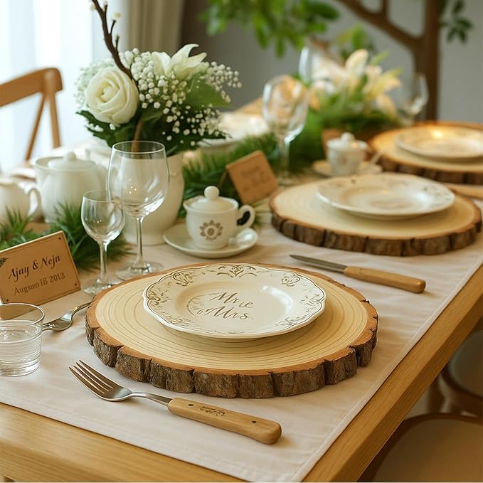 Large Wood Slices for Centerpieces, Natural Rustic Wooden Rounds, 8-9 Inch, Set of 10, for Wedding Tables, Events, Home Decor