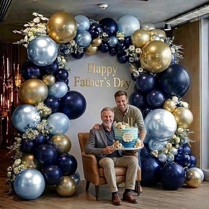 Blue Gold Balloon Arch Garland Double Stuffed Dark Navy Light Blue Gold Balloon Garland Kit for Birthday Graduation Baby Shower Anniversary Wedding Party Decorations