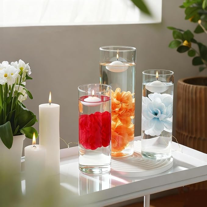 24 Pcs Floating Candles for Centerpieces and Floating Flowers Artificial Flowers Head Vase Filler for Party Home Table Wedding Centerpieces Decoration (Rosered)