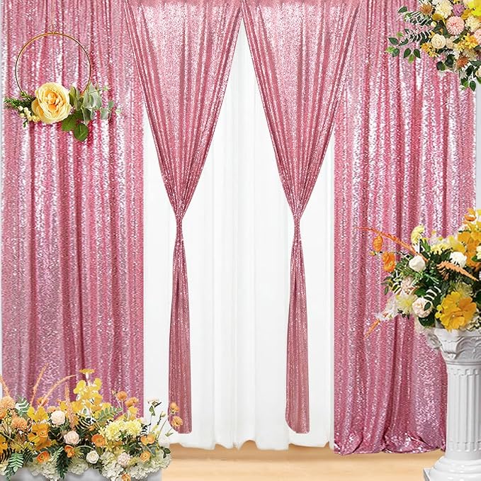Eternal Beauty Sequin Backdrop Curtains, 2x8 Ft-2 Panels Fuchsia Pink Back Drop for Mother's Day Shimmer Photography Party Wedding Birthday Decor