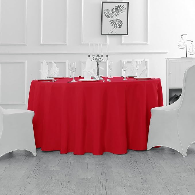 Fokitut 2 Pack Waterproof Round Tablecloth, 108 Inch, Stain Resistant and Wrinkle Polyester Table Cloth, Fabric Table Cover for Kitchen Dining, Wedding, Party, Holiday Dinner-Red