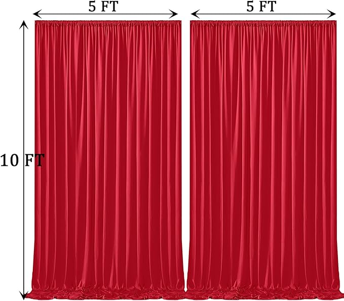 10ft x 10ft Wrinkle Free Red Backdrop Curtains for Parties, Polyester Photo Backdrop Drapes 2 Panels 5x10ft for Weddings Birthday Party Christmas Photography Background