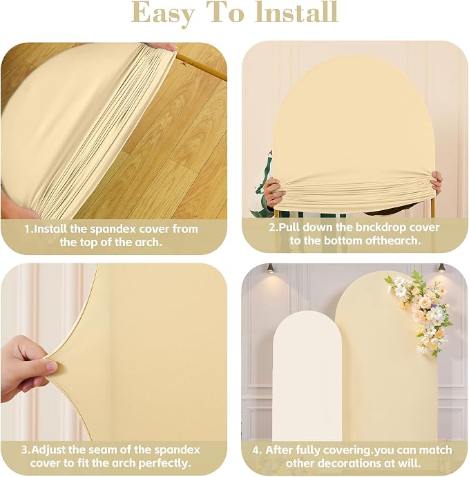 7.2FT 6FT Arch Backdrop Cover for Wedding, Set of 2 Stretchy Spandex Fitted Arch Stand Cover for Baby Shower, Birthday Party Decor, Chiara Backdrop Cover with Double-Sided Design(Ivory,Champagne)
