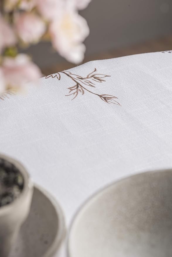 Maison d' Hermine Table Cloth Round Table 100% Cotton 69 Round Inches Tablecloth Reusable Decorative for Dining Kitchen Room Farmhouse Party Home Hotel Restaurant Spring Summer- Meadow Florals - Brown