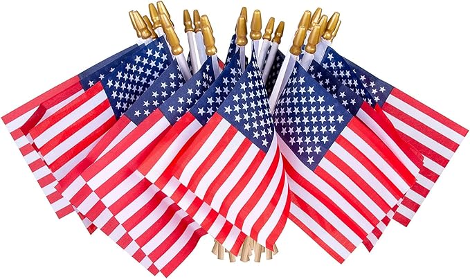 HOOSUN 6 Pcs Small American Flags On Stick,4th of July Decorations Small USA Flag On Stick,Mini 4''x6'' American Flags for Outside,Fourth of July Flag for Yard Lawn,Patriotic Memorial Day Decorations
