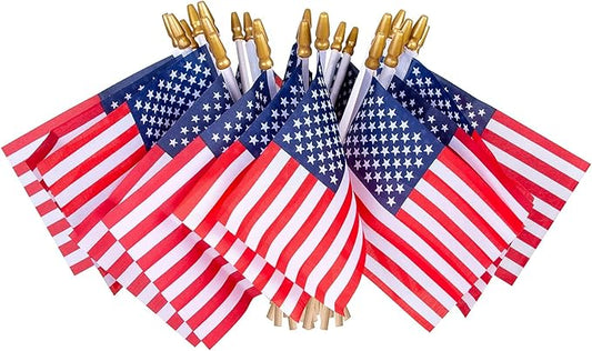 HOOSUN Small American Flags On Stick,24 Pcs 4th of July Decorations Outdoor Mini USA Flag 4''x6'',American Flags for Outside,Fourth of July Flag Patriotic Decor for Yard Patio,Memorial Day Decorations