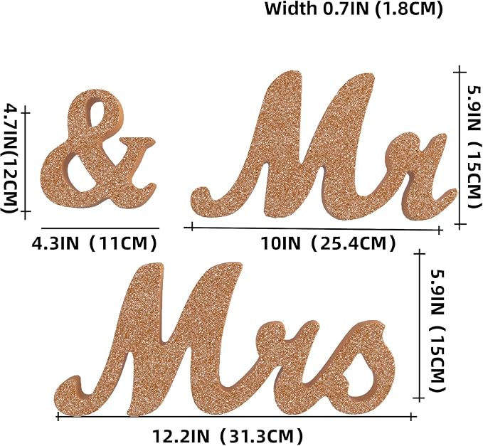 VIOPVERY Mr & Mrs Sign & Just Married Banner, Large Wooden Letters for Sweetheart Table, Photo Props Wedding Decorations for Anniversary, Rose Gold