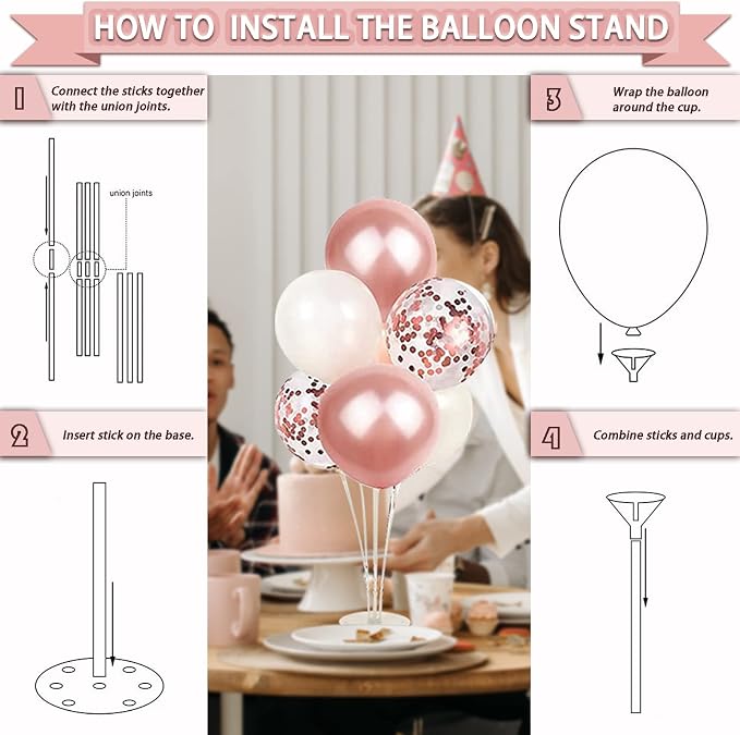 Guudmua 285 Pcs Rose Gold Party Decorations, Birthday Decorations For Women Or Girl - Knives, Forks and Spoons, Tiara, Butterfly, Sash, Paper Pom Poms, Balloon Stand, Tableware For 25 Guests