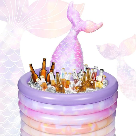 Bencailor Mermaid Party Decorations Mermaid Tail Inflatable Cooler Blow up Drink Cooler Floating Ice Chest Tail Pool Drink Holder for Holiday Birthday Party Decorations(Light Purple,12 x 25'')