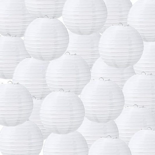 Treela 48 Pack White Chinese Japanese Paper Lanterns Decorative Hanging Round Paper Lantern Lamps for Wedding Birthday Party Decorations (10 Inch)