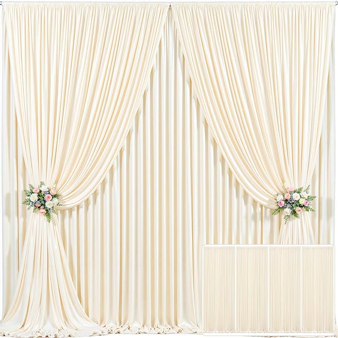 4 Panels Champagne Backdrop Curtain for Parties Wedding Baby Shower Wrinkle Free Photo Curtains Backdrop Drapes Fabric Decoration for Bridal Shower 20ft(W) x 10ft(H)